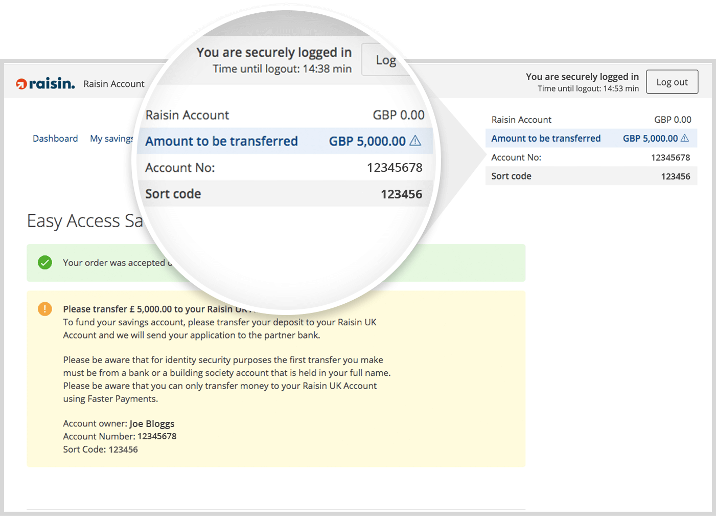 Transfer your deposit to your Raisin UK Account